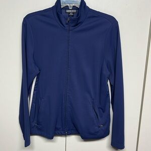 Lands’ End Petite Blue Zip Up Active Jacket White Stripe Lightweight LP 14-16